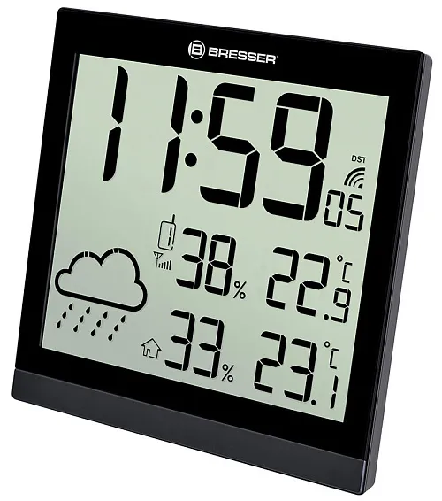 fotografia stacja meteorologiczna Bresser TemeoTrend JC LCD RC (zegar ścienny), czarna