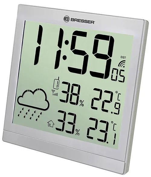 obraz stacja meteorologiczna Bresser TemeoTrend JC LCD RC (zegar ścienny), srebrna,  1