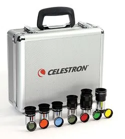 foto zestaw okularów i filtrów Celestron 1,25"