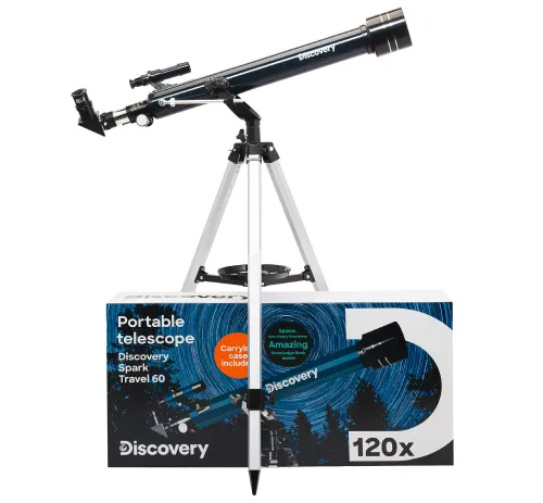 zdjęcie teleskop Levenhuk Discovery Spark Travel 60 z książką,  2