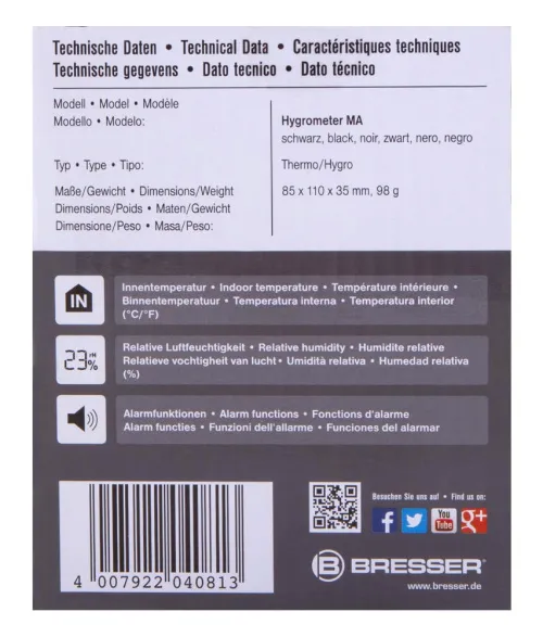 zdjęcie higrometr Bresser z alarmem pleśniowym, czarny,  10