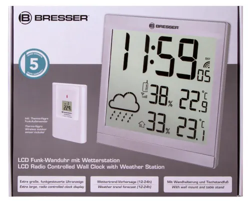 obraz stacja meteorologiczna Bresser TemeoTrend JC LCD RC (zegar ścienny), srebrna,  11