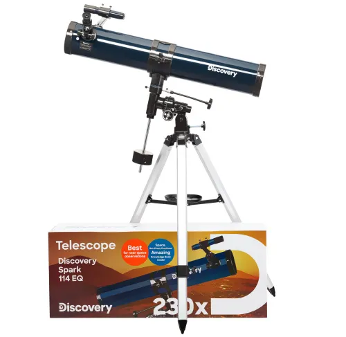 zdjęcie teleskop Levenhuk Discovery Spark 114 EQ z książką,  2