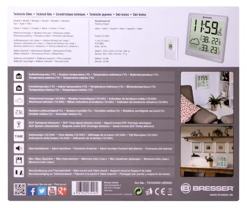 obraz stacja meteorologiczna Bresser TemeoTrend JC LCD RC (zegar ścienny), srebrna,  12