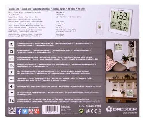 obraz stacja meteorologiczna Bresser TemeoTrend JC LCD RC (zegar ścienny), biała,  12