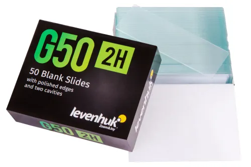 obraz szkiełka podstawowe Levenhuk G50 2H z dwoma łezkami, 50 sztuk,  2