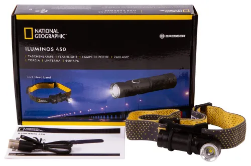 zdjęcie latarka Bresser National Geographic ILUMINOS 450 LED z mocowaniem na głowę,  2