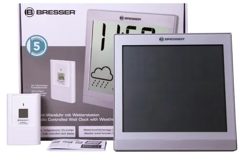 obraz stacja meteorologiczna Bresser TemeoTrend JC LCD RC (zegar ścienny), srebrna,  2