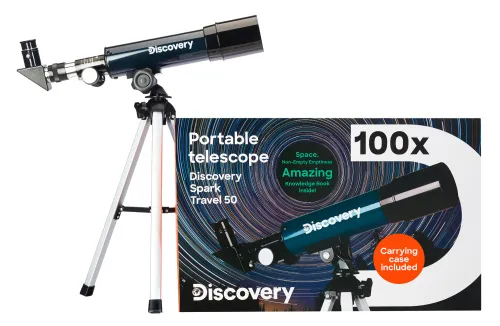 zdjęcie teleskop Levenhuk Discovery Spark Travel 50 z książką,  2