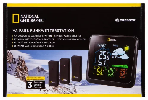 obraz kolorowa stacja meteorologiczna Bresser National Geographic VA z 3 czujnikami zewnętrznymi,  15
