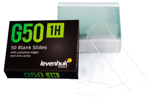 zdjęcie szkiełka podstawowe Levenhuk G50 1H z jedną łezką, 50 sztuk,  2