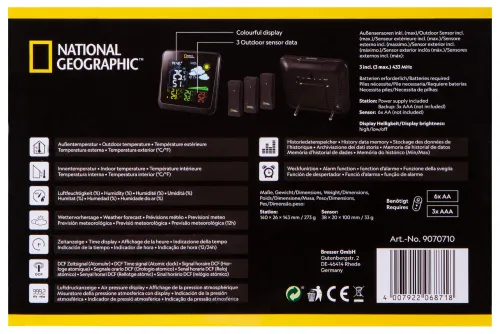 obraz kolorowa stacja meteorologiczna Bresser National Geographic VA z 3 czujnikami zewnętrznymi,  16