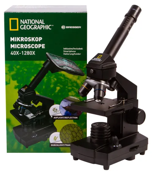 zdjęcie mikroskop Bresser National Geographic o powiększeniu 40–1280 razy z uchwytem do smartfonu,  17